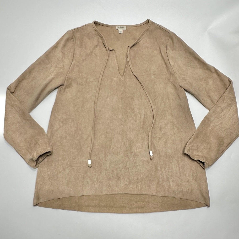Dylan Size S Small Chamois Color Faux Suede Brown Long Sleeve Top Tan Shirt